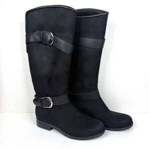 däv Bristol Suede Waterproof Rain Boots Riding Double Buckle Black Size 9 1125